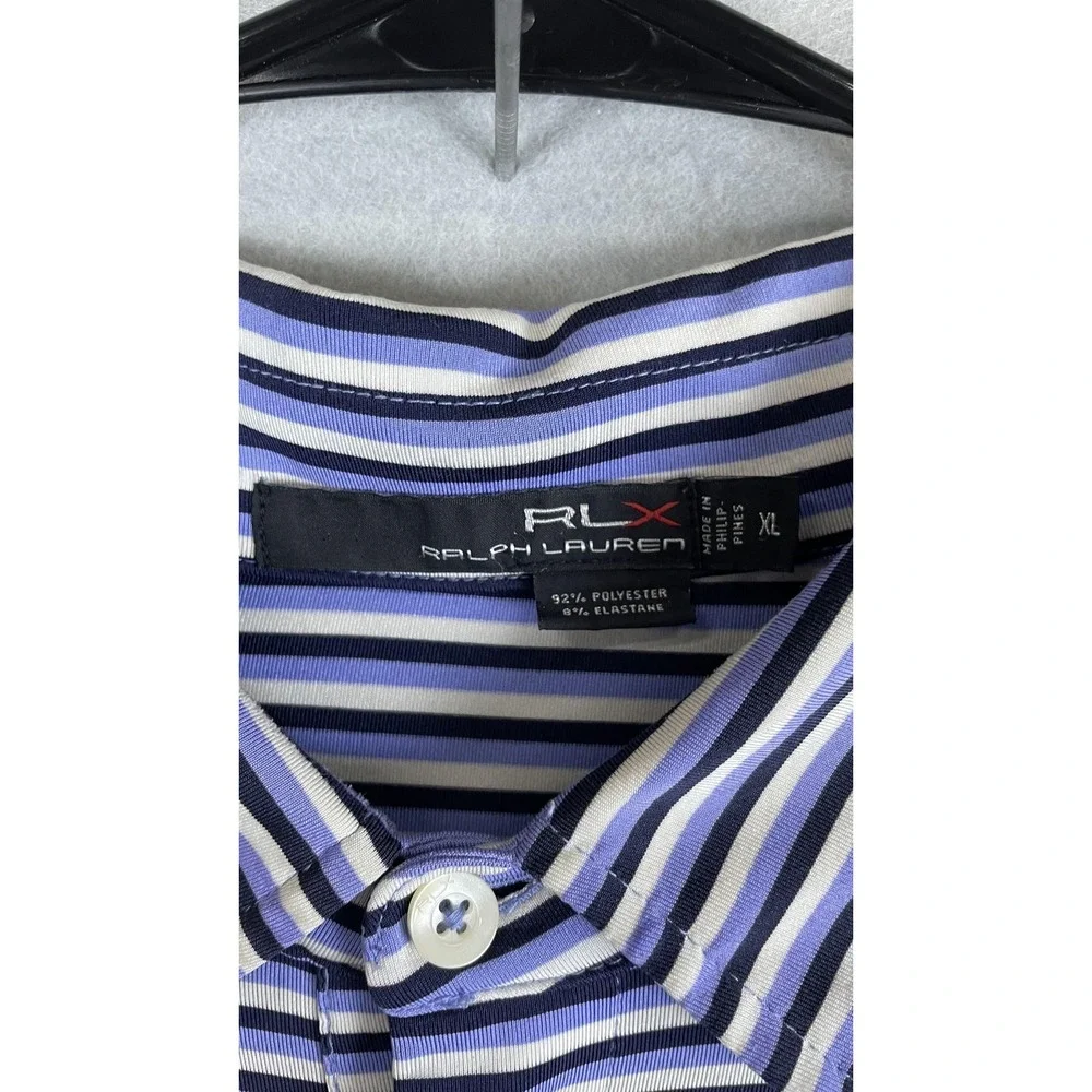 RLX Ralph Lauren‎ Polo Shirt Mens XL Blue White Stripe Golf Performance Stretch